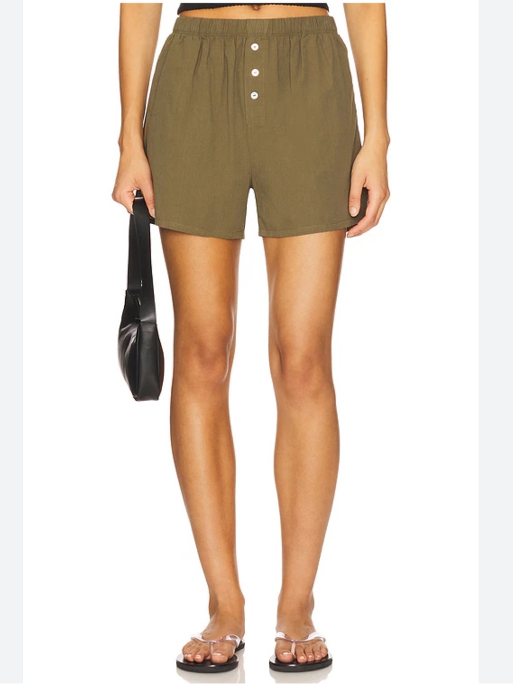 DONNI. Women's Cotton Elastic-Waist Shorts - Brown